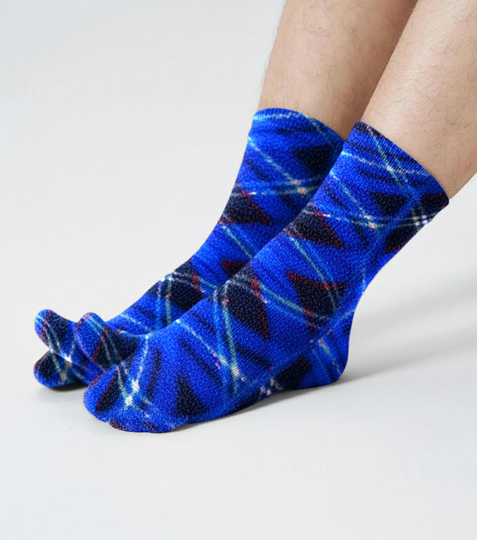 Polar Feet Fleece Tabi Socks - Blue Argyle
