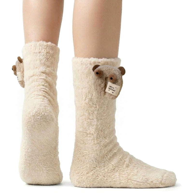 Kids Animal Fuzzy Socks -  White Polar Feet