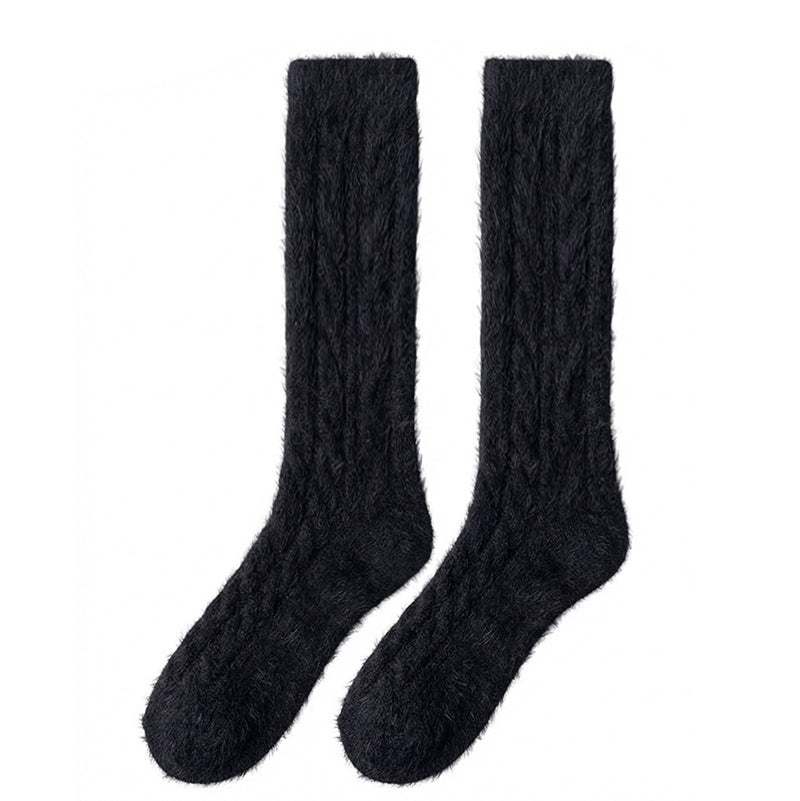 Cable Knit Over-the-Knee Socks - Midnight Black Polar Feet