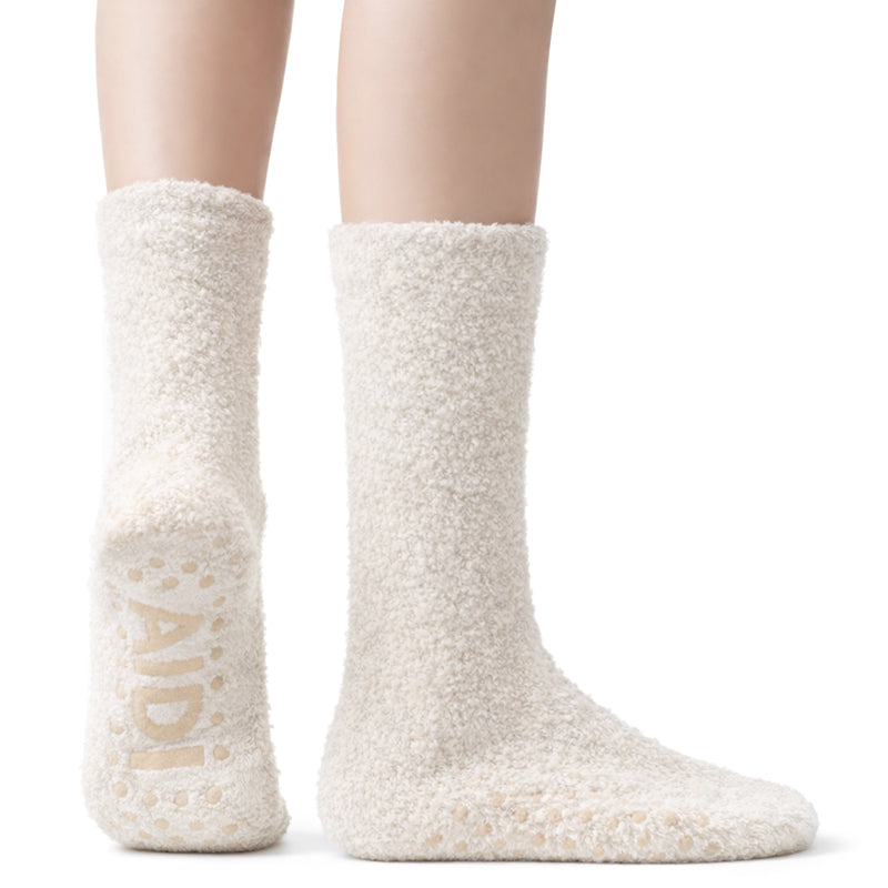 Non-Slip Fuzzy Crew Socks - Mauve/Oatmeal/Green Polar Feet