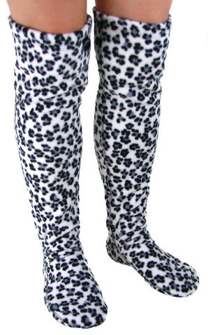 Over-the-Knee Fleece Socks - Snow Leopard