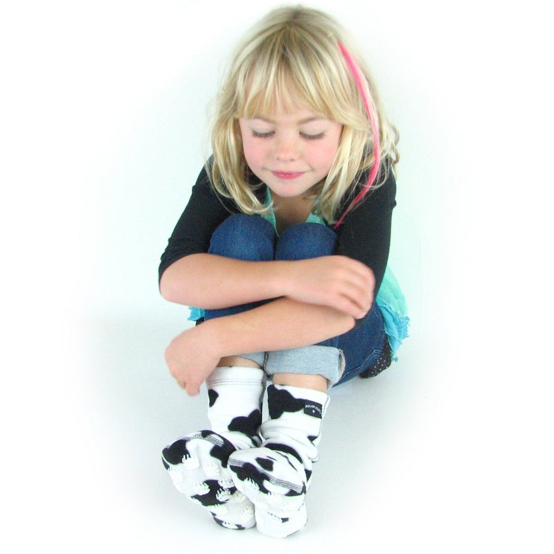 Polar Feet Kids Nonskid Fleece Socks - Cow